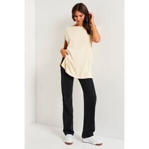 H&M Basics Cream White Tunic Cap Sleeve Top Sweatshirt Sweater XL Women's